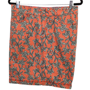 Pilcro and the Letter Press Orange Paisley Knee Length Skirt Women's Size 27